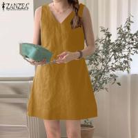 ราคา ZANZEA ชุดมินิเดรสทรงหลวมแฟชั่นสำหรับผู้หญิงเดรสสายเดี่ยวคอวีแขนกุดผ้าฝ้ายทรงหลวม 8 (20206681404)