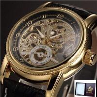 ราคา ORKINA Men Mechanical Wrist Watch With Brown Leather Strap Luxury Fashion Skeleton Mechanical Watch For Business Relógio (19758065261)