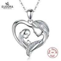 ราคา EUDORA 100 925 Sterling Silver Popular Mother and Daughter Heart necklace with Crystal CZ Necklace Mothers birthday Gifts D584 (14130627019)