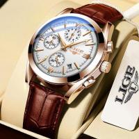 ราคา นาฬิกาแฟชั่นควอตซ์อะนาล็อกสายรัดหนังนาฬิกากันน้ำสำหรับผู้ชายแท้ของ LIGE สำหรับผู้ชายนาฬิกากีฬาวันที่ Relo (20229428214)