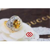 ราคา แหวนทอง ประดับพลอยสีเหลืองบุษราคัม ล้อมเพชร Yellow CZ Ring แหวน พลอยสีประจำวันเกิด เสริมดวง แหวนพลอย แหวนชาย เสริมโชคลาภ เรียกทรัพย์ (602138399)