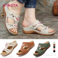 ราคา Atikota รองเท้าแตะสตรีปักลายดอกส้นตึกไซต์ใหญ่ (9652381691)