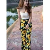 ราคา กางเกงขายาว ทรงขากระบอก เอวสูง ลายดอกทานตะวัน (1359754017)