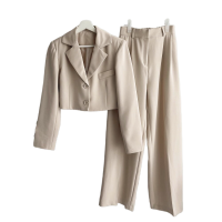 ราคา suysuy พร้อมส่ง ชุดเซต เสื้อสูท กางเกงขายาว ครอป เอวลอย สีพื้น กางเกง เอวสม็อคหลัง ยางยืด แฟชั่น ผู้หญิง (21232182135)