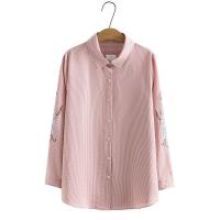 ราคา มีไซส์ใหญ่ Plus Size Full Cotton Floral Embroidery Autumn New Tops Ladies Office wear Button Up A line Blouses Blue White Top (15785793806)