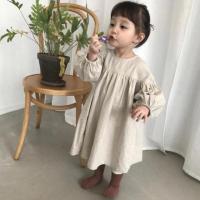 ราคา ZZOOI Autumn Spring Childrens Clothes Organic Cotton Solid Color Loose Long Sleeve Baby Girls Dress Princess Casual Kids Dresses (18135262550)