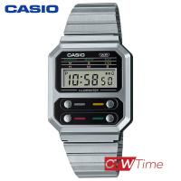 ราคา CASIO VINTAGE นาฬิกาข้อมือผู้ชาย สายสแตนเลส รุ่น A100WE 1ADF สีเงิน (12588038235)