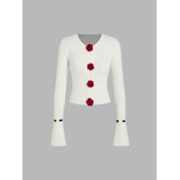ราคา Cider Knit Round Neck Rosette Button Bell Sleeve Top (21244443767)