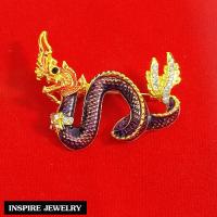 ราคา Inspire Jewelry เข็มกลัดพญานาค งานลงยาฝังเพชร ตัวเรือนหุ้มทองแท้ 24K นำโชค เสริมดวง สวยหรู (9518237875)