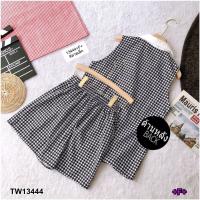 ราคา TW13444 Set เสื้อคอปกหยัก แขนกุด กางเกงขาสั้นลายชิโนริ (11067468299)