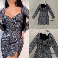 ราคา BT 11P เดรสกริตเตอร์สีเทาดำ งานจริงสวยมาก ป้าย BT (18268700484)