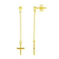 ราคา ต่างหูทรงระย้าประดับด้วยไม้กางเขนทองคำแท้14 K กะรัต Chandelier earrings adorned with 14K Yellowl Gold crosses carats (686844183)