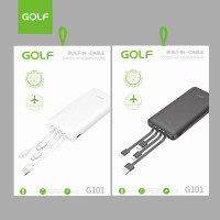 ราคา Golf G101 G202 Power Bank ความจุ 10000 20000mAh จ่ายไฟ 2 1A มีสายในตัว 4 แบบ (20613735453)