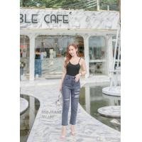 ราคา กางเกงทรงบอยเอวสูงสีสโนว์ดำแต่งขาดป้าย ssb (12576245146)