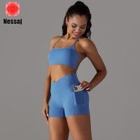 ราคา Nessaj ชุดออกกำลังกายสำหรับผู้หญิงชุดสปอร์ตบรากางเกงขาสั้นชุด Training Gym ถุงน่องชุดโยคะแอโรบิคชุด2ชิ้น (19620743982)