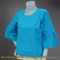 ราคา เสื้อสีฟ้า สีฟ้าวันแม่ ลูกไม้ สีฟ้าอมเขียว คอกลม แขนระบาย เนื้อผ้าลูกไม่อย่างดี จัดส่งฟรี (3617262167)