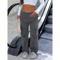 ราคา Hot sell Summer Womens Vintage Grey Cargo Pants High Waist Wide Leg Jeans Baggy Casual Fashion Multiple Pockets Mom Hip Hop Street Style (20494352145)