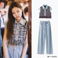 ราคา รุ่นเดียวกันกับเจนนี่ถักสไตล์ชาแนลผ้ายีนส์เข้าคู่ง่ายผ้าทวีดเย็บแบบสั้นพู่สำหรับคนตัวเล็กเสื้อยืดเสื้อยืด (20099547913)