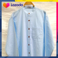 ราคา เสื้อเชิ้ตคอจีนผู้ชาย แขนยาว สีฟ้าอ่อน ผ้าอ๊อกฟอร์ด (12529517476)
