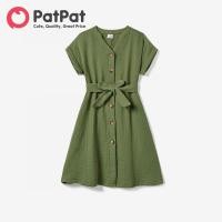 ราคา ชุดเดรสแขนสั้นผ้าคอตตอนสีเขียวทหารและเสื้อลายขวางลายแถบสีสำหรับครอบครัว (21033487118)