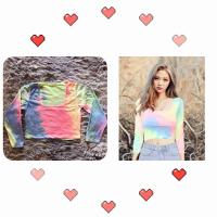 ราคา เสื้อครอปแขนยาวคอเหลี่ยม สีรุ้งแฟชั่นสุดฮอตตามหาใหม่พร้อมส่ง (19984071868)
