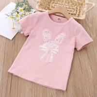 ราคา Girls T shirt 2023 New Cartoon Bunny Sequined Patch 100 Cotton Short Sleeve Round Neck Tops (15086835893)