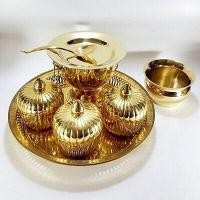 ราคา ชุดทองเหลืองถวายข้าวพระ ตลับฟักทอง 5 นิ้ว ขันตักบาตร 7 นิ้ว ทัพพี ถาดโปร่งขาฉลุ 14 นิ้ว กระโถนและจานทองเหลือง 9 นิ้ว (7374534072)