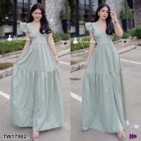 ราคา B17982 เดรสยาว แขนแต่งระบาย เชือกผูกหลัง Long dress fringed sleeves drawstring at the back (16441279698)