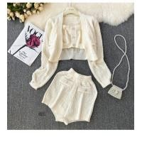 ราคา Cici Z1602 SET 3 ชิ้น เกาะอก กางเกงขาสั้น มาพร้อมกับเสื้อคลุมไหมพรมแขนยาว เรียบหรูสไตล์โคเรียสุด (20579873652)