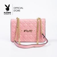 ราคา Playboy กระเป๋าสะพายข้างผู้หญิง รุ่น ST B234PB543 ดีไซน์บุนวม ฝาพับเย็บนวมลายไข่ปลาดำ มี2สี สีดำและสีชมพู (20613866139)