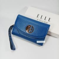 ราคา ELLE กระเป๋าสตางค์ผู้หญิง ใบกลางสามพับ สีน้ำเงิน หนังแท้ลายลิ้นจี่ มีสายคล้องมือ โลโก้สีทอง ของใหม่ ของแท้ 100 (21055573357)