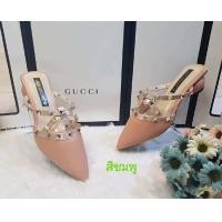 ราคา รองเท้าแฟชั่น รองเท้าผู้หญิง แบบเปิดส้น วาเลนติโน หัวแหลม ส้นกลม ส้นสูง 1 นิ้ว สีสวยหรูหรา ใส่สวย ไฮโซมาก ๆ คะ (767404322)