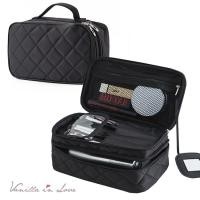 ราคา BG25 กระเป๋าเครื่องสำอางซิปสองชั้น สีดำ Black makeup Bag (20997066971)