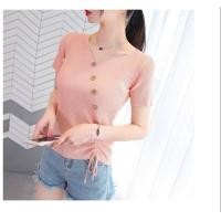 ราคา ส่งเร็ว Kaykai Shop พร้อมส่ง เสื้อคอวีแขนสั้น แต่งกระดุมด้านหน้า เชือกรูดด้านล่าง A070 (21167567557)