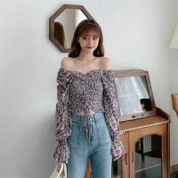 ราคา เหมาะสำหรับสาวออฟฟิศ เสื้อครอปชีฟองสวย เสื้อลายดอก เสื้อแขนยาวชีฟอง (17710139327)