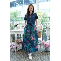 ราคา แมกซี่เดรสยีนส์ 8210 2 ชุดยีนส์ยาว ชุดติดกัน พิมพ์ลายดอกไม้สีสดใสแบบสวยมาก ขนาด Free size รอบอก 40 (20298921912)