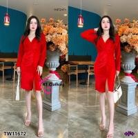 ราคา TW11672 เดรสกำมะหยี่อกไขว้ (20777042290)