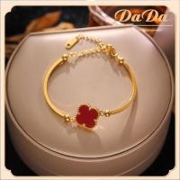 ราคา 18k อิตาลีสร้อยข้อมือทองบริสุทธิ์ผู้หญิงโชคดีสีแดงโคลเวอร์เครื่องประดับโอต์กูตูร์ (20722161699)