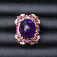 ราคา แหวนพลอยอเมทริส Amethyst ล้อมด้วยพลอยโกเมนสีม่วง ตัวเรือนเงินแท้ 92 5 ชุบทอง ไซส์นิ้ว 53 หรือเบอร์ 6 5 US พลอยแท้จากประเทศบราซิล (15651549285)