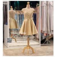 ราคา ชุดราตรีออกงาน ชุดราตรีสวยหรู ชุดราตรีสั้น PFS017 GLD ทอง ครีม น้ำตาล dressy day (8841421202)