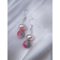 ราคา ต่างหูไข่มุกแท้ สีชมพู ผสมหิน ฮก ลก ซิ่ว หินนำโชค (7098478885)