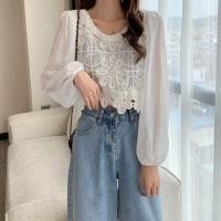 ราคา เสื้อถักไหมพรม แขนยาวชีฟอง ปักลายดอกไม้ 2สี สินค้าพร้อมส่ง CX0020 C (20639200869)