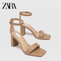 ราคา Zara ใหม่ รองเท้าส้นสูง สายรัดข้อเท้า สีน้ําตาล หัวเหลี่ยม แบบหนา (20794361194)