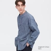 ราคา เสื้อคอจีน ลายตรง Uniqlo Hickory Oversized Stand Collar แท้ งานตัดป้าย (17460701700)