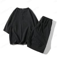 ราคา viviqueen เสื้อผ้าผู้ชายสไตล์จีนชุดผ้าฝ้ายสีขาวเงียบ (20424455702)