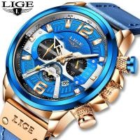 ราคา LIGEแท้จริงนาฬิกาผู้ชายหนังกันน้ำนาฬิกาอนาล็อกสไตล์สปอร์ตสำหรับ (6078536674)