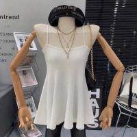 ราคา 7686 เสื้อสายเดี่ยวไหมพรม ดีเทลชายระบายน่ารัก ทรงยาว สีพื้น สาวหวาน (20221419840)