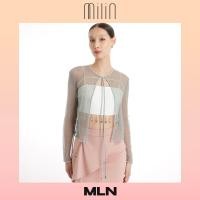 ราคา MILIN Open front bow tie mesh textured jacket เสื้อคลุมตาข่ายคอกลมผูกโบว์ เสื้อแจ็คเก็ต Rare Jacket (20606213132)