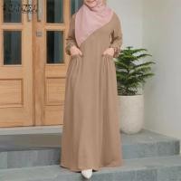 ราคา ZANZEA ชุดเดรสยาวสำหรับมุสลิมเดรสแม็กซี่คอกลมแฟชั่นสไตล์มุสลิม (20918309968)