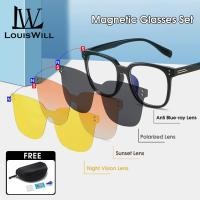 ราคา LouisWill sunglasses man แว่นตากันแดดแว่นกันแดดหญิงคลิปแว่นตาสตรีแว่นกันแดดโพลาไรซ์แม่เหล็ก4 IN 1บนกรอบแว่นตากันแดดแม่เหล็กการมองเห็นได้ในเวลากลางคืนเลนส์ UV400ป้องกันแสงแดดแว่นตากันแดดผู้ชายแว่นกันแด